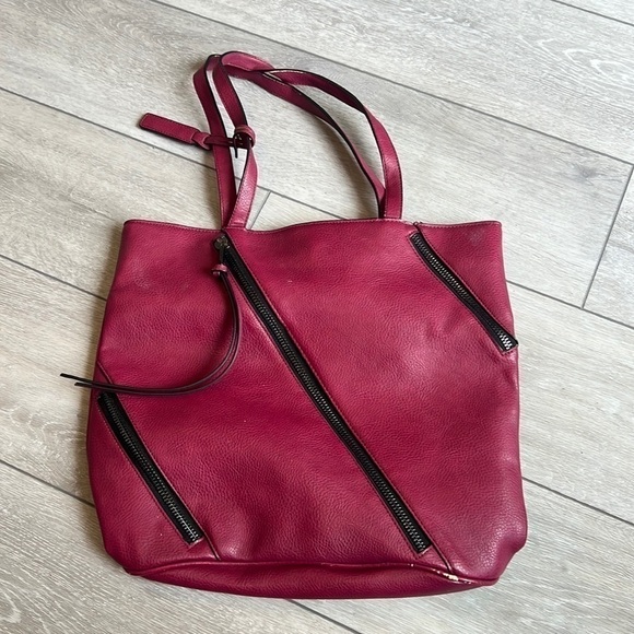 Joe's Jeans Handbags - Joes maroon vegan leather zippered lined tote bag